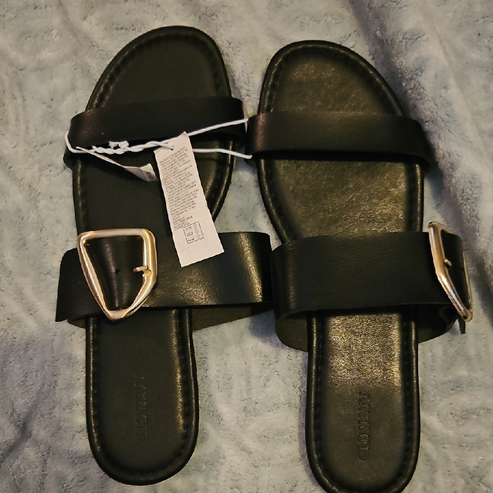 Old Navy Black Sandals with Gold Buckle